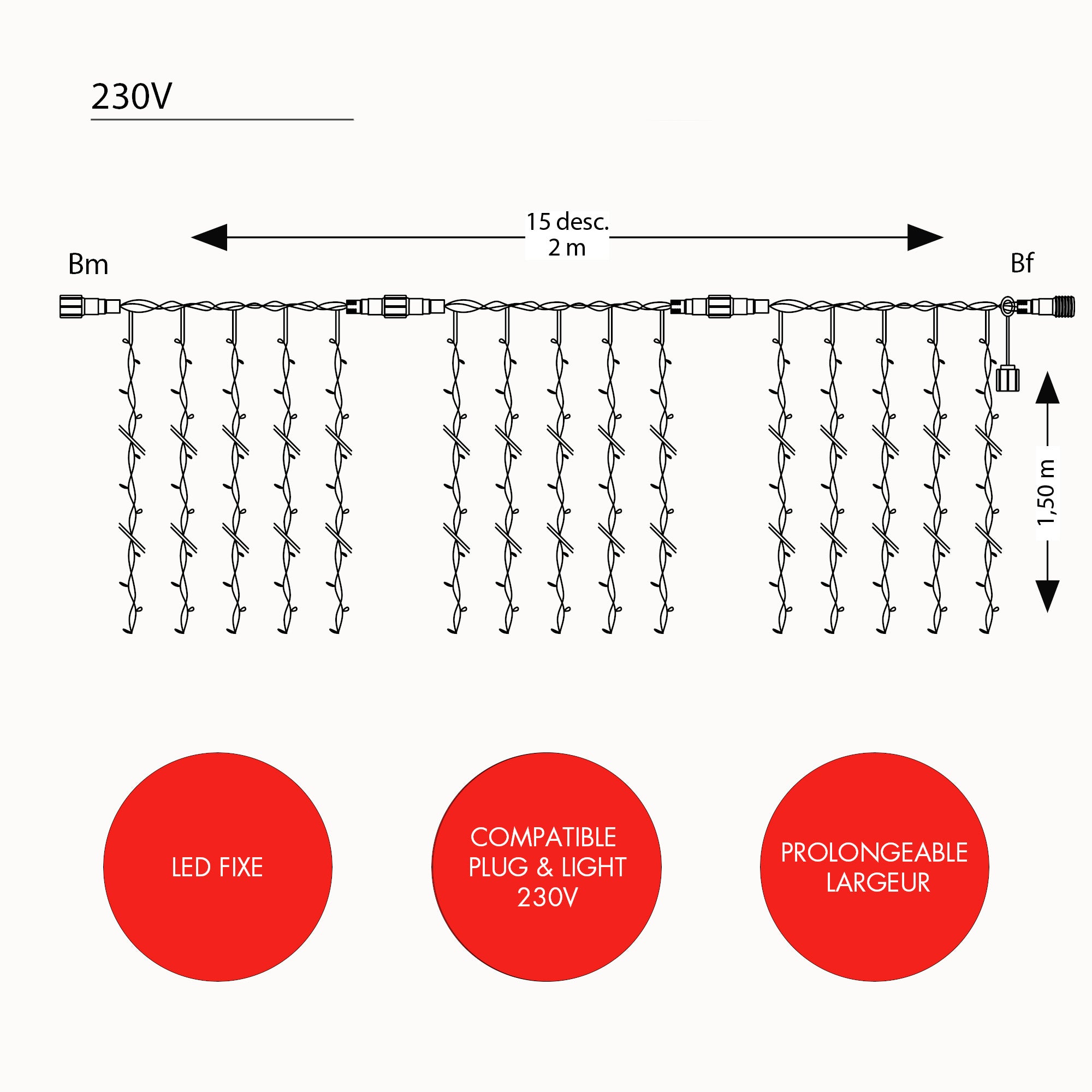 Rideau fixe Optima H1,5 x L2m -230V